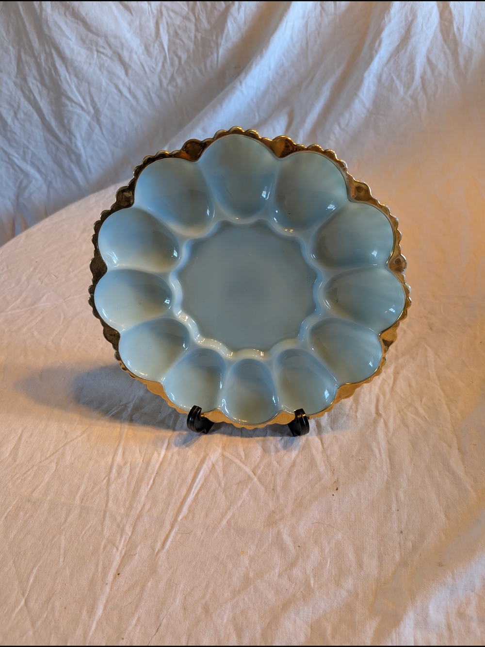 2/100$ Anchor Hocking Pale Blue and Gold Egg Platter